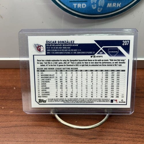 Cheap Sneaks Footwear/Sports Cards Baseball Card Oscar Gonzalez RC 2023 Topps Chrome Blue Logofrator /150 Lot(3) Cle.