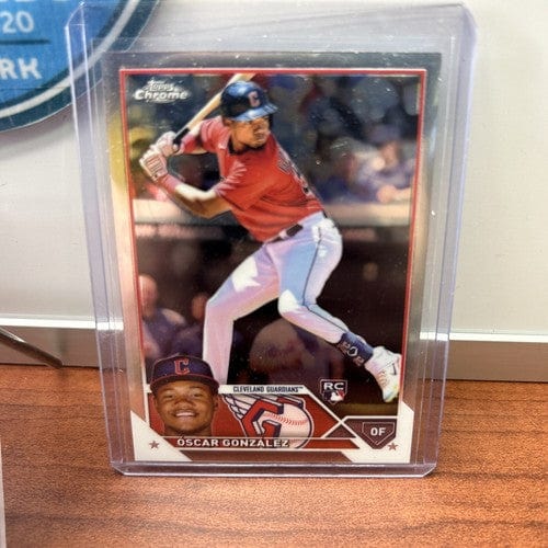 Cheap Sneaks Footwear/Sports Cards Baseball Card Oscar Gonzalez RC 2023 Topps Chrome Blue Logofrator /150 Lot(3) Cle.