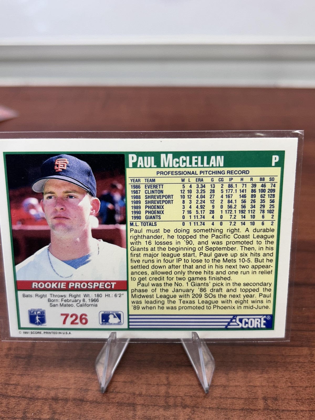 Cheap Sneaks Footwear/Sports Cards Baseball Card Paul McClellan RC 1991 Score #726 San Francisco Giants