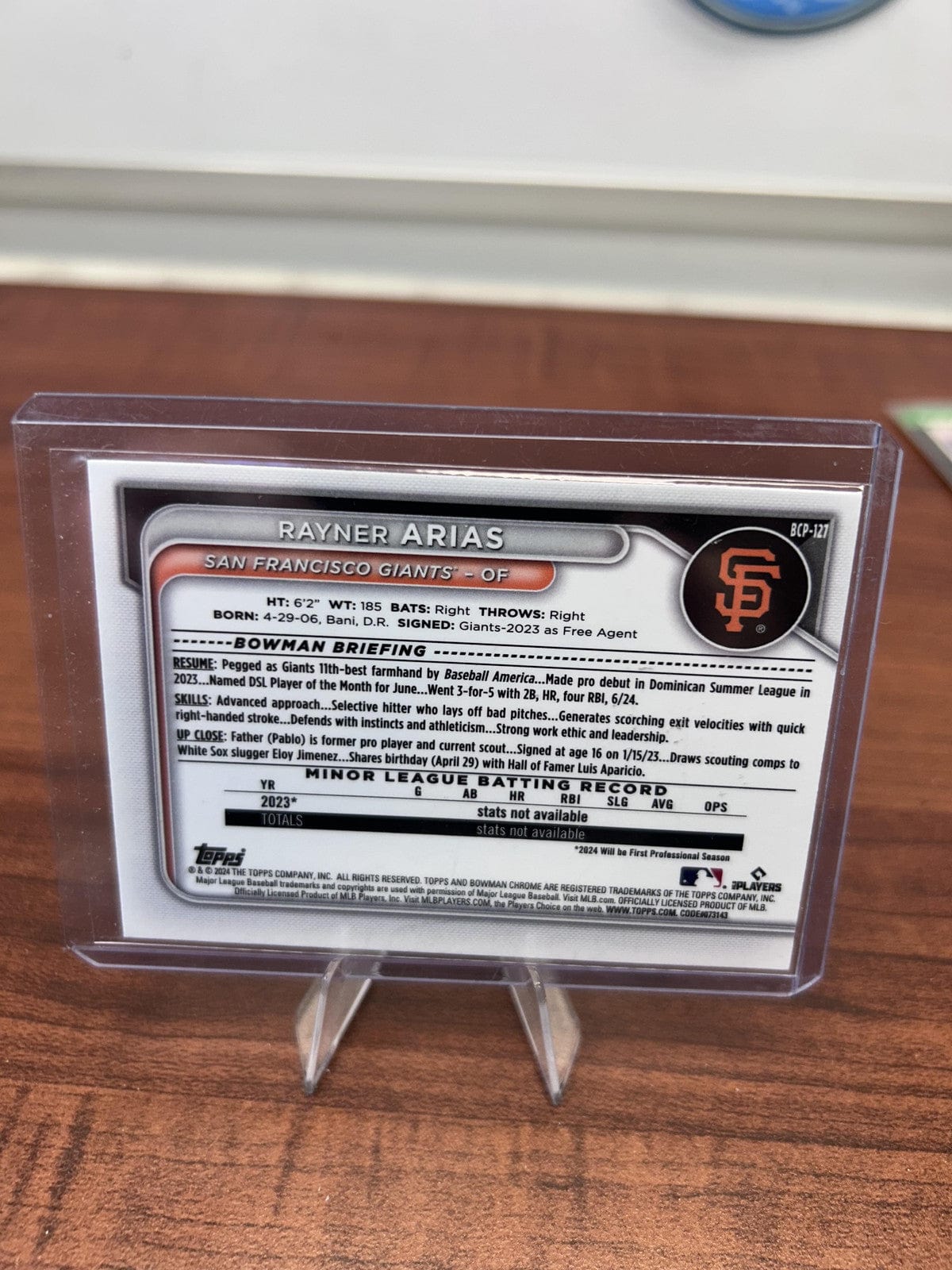 Cheap Sneaks Footwear/Sports Cards Baseball Card Rayner Arias 2024 Bowman Chrome Prospects #BCP-127 San Francisco Giant