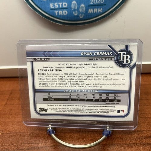 Cheap Sneaks Footwear/Sports Cards Baseball Card Ryan Cermak 2022 1st Bowman Draft Chrome Purple Auto TB Rays #CDA-RCK