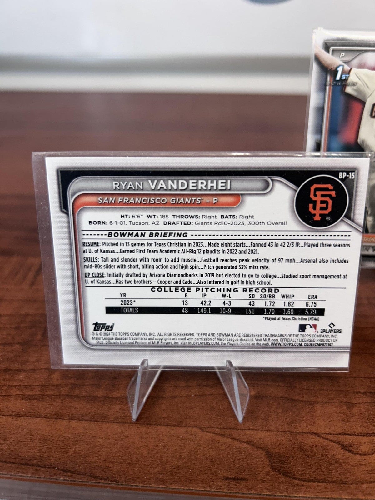 Cheap Sneaks Footwear/Sports Cards Baseball Card Ryan Vanderhei SN 2024 Bowman Prospects Fuchsia #BP-15 San Francisco G