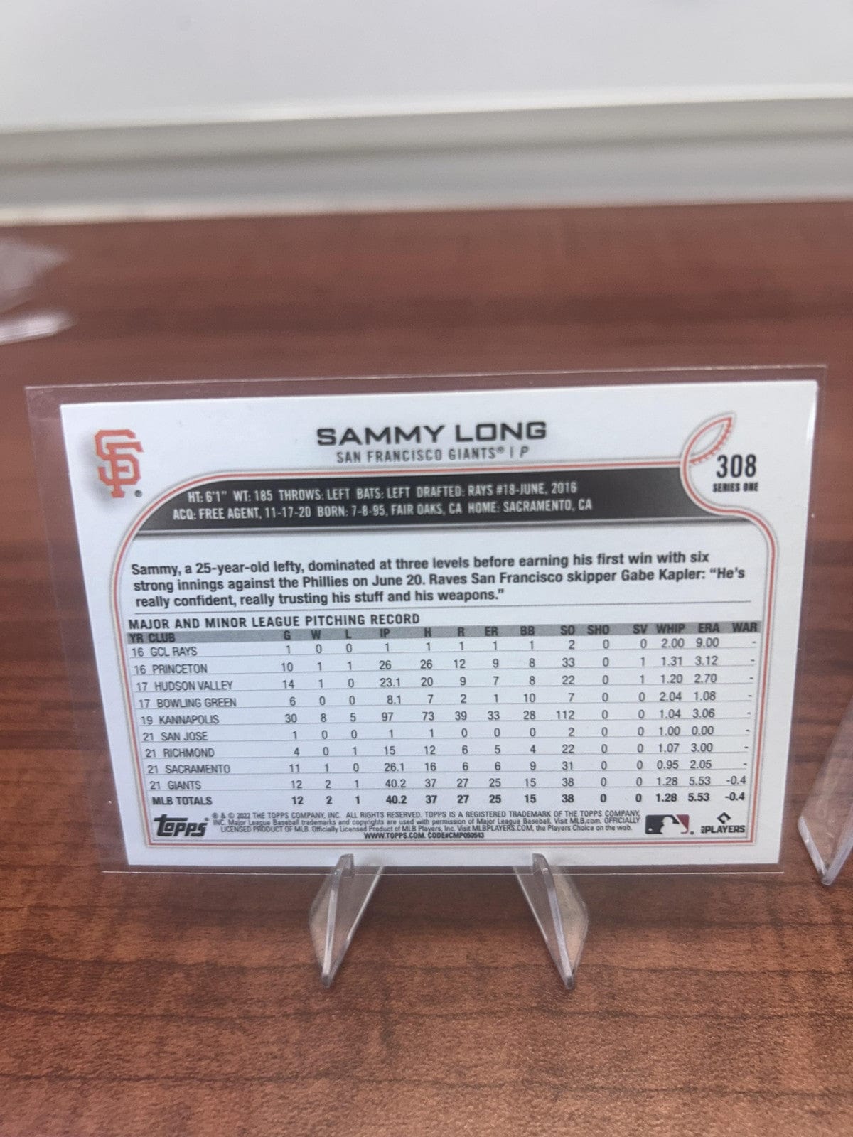 Cheap Sneaks Footwear/Sports Cards Baseball Card Sammy Long RC 2022 Topps #308 San Francisco Giants