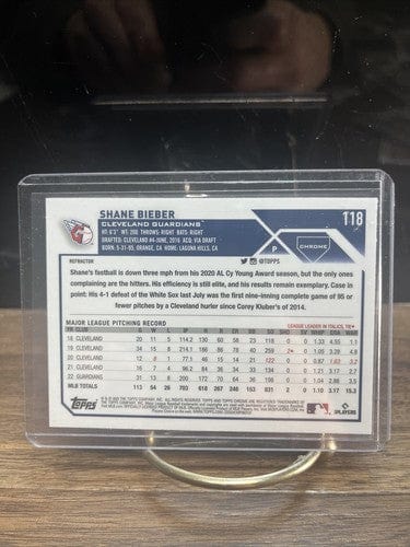 Cheap Sneaks Footwear/Sports Cards Baseball Card Shane Bieber 2023 Topps Chrome Refractor #118 Cleveland Guardians