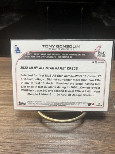 Cheap Sneaks Footwear/Sports Cards Baseball Card Tony Gonsolin 2022 Topps Update 2022 MLB All-Star Game #ASG-43 Los Ang