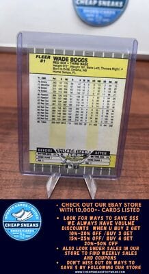 Cheap Sneaks Footwear/Sports Cards Baseball Card Wade Boggs 1989 Fleer #81 Boston Red Sox