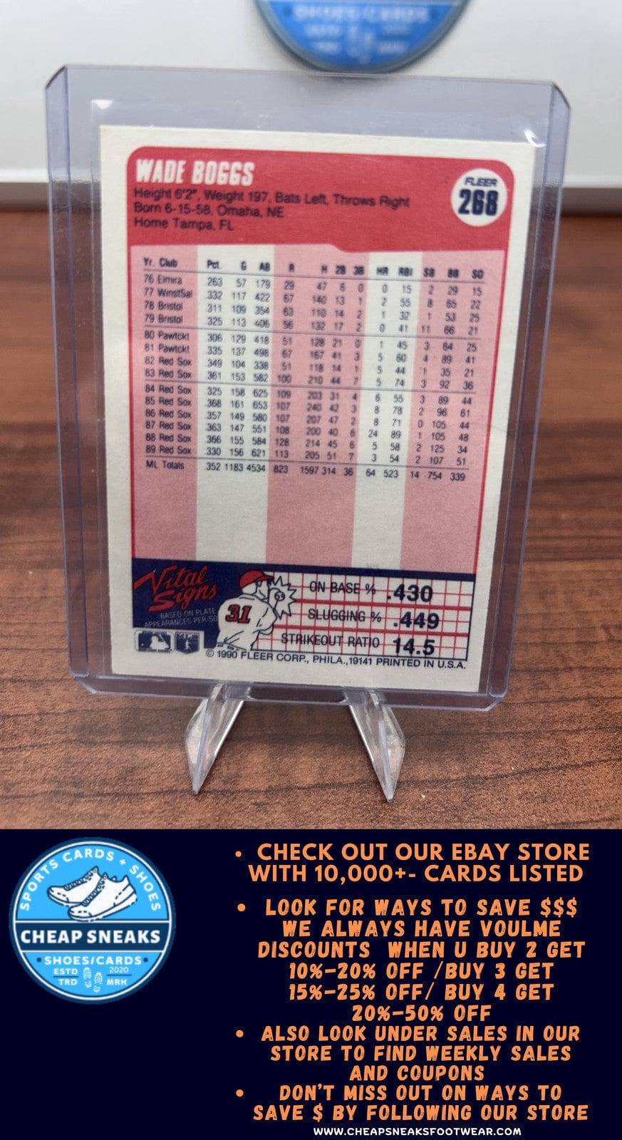Cheap Sneaks Footwear/Sports Cards Baseball Card Wade Boggs 1990 Fleer #268b Boston Red Sox