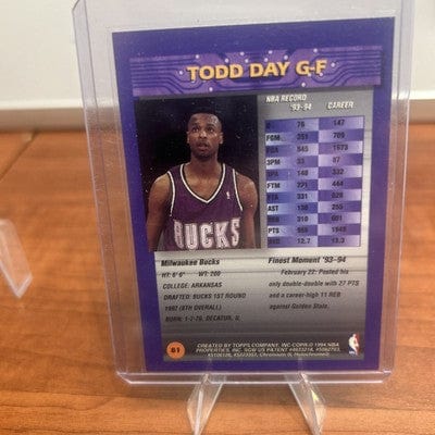 Cheap Sneaks Footwear/Sports Cards Basketball Card TODD DAY 1994-95 TOPPS FINEST #81 W/COATING MILWAUKEE BUCKS