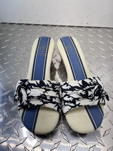 Cheap Sneaks Footwear/Sports Cards New Sperry Topsider Sandal Canvas Fish Blue Slip On Slides Cork Platfo