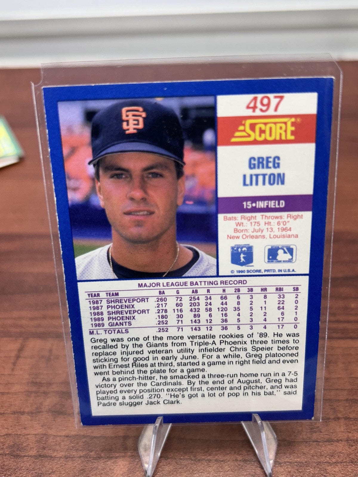 Greg Litton 1990 Score #497 San Francisco Giants