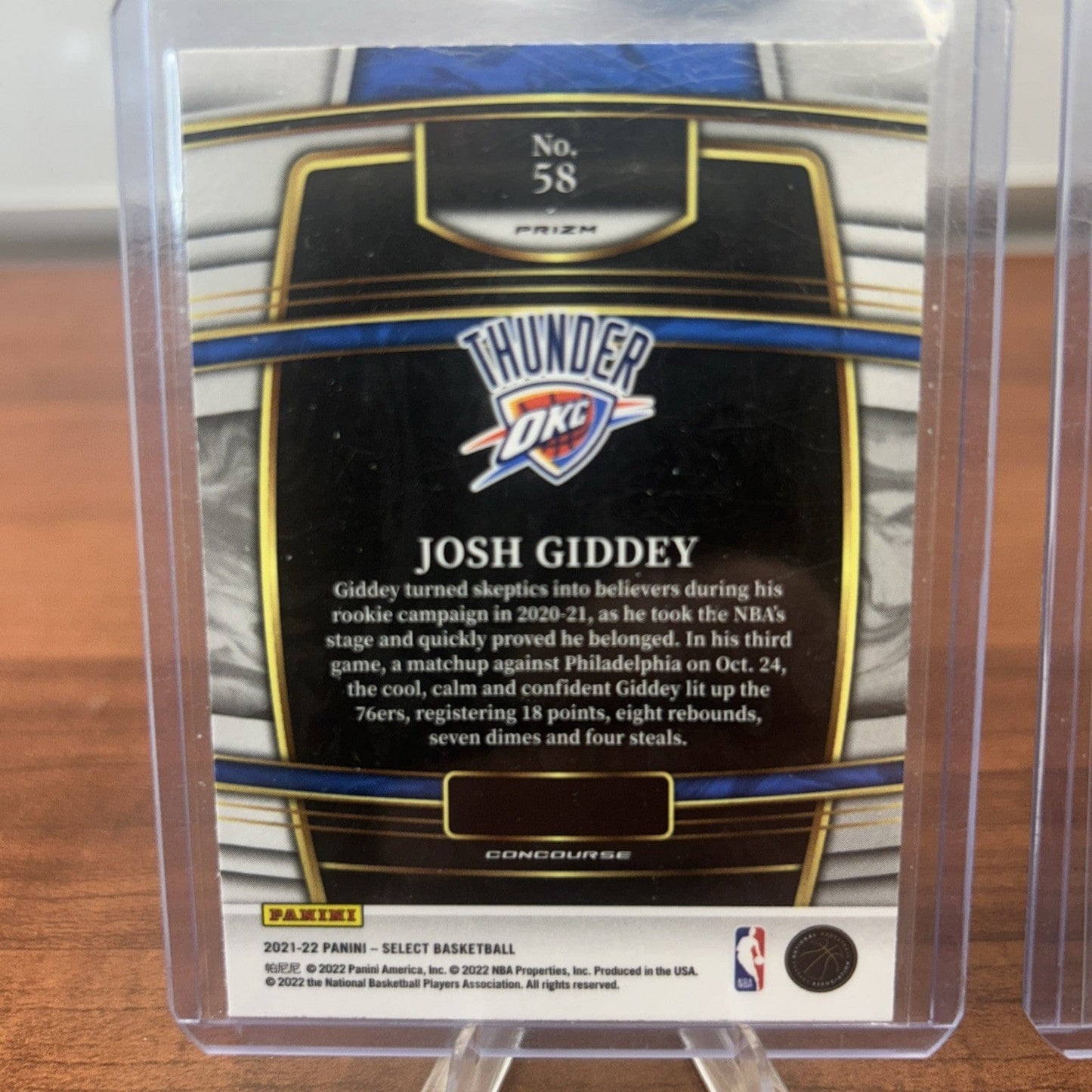 Josh Giddey (RC) 2021-22 Panini Select Concourse Blue Prizm #58 + Bonu