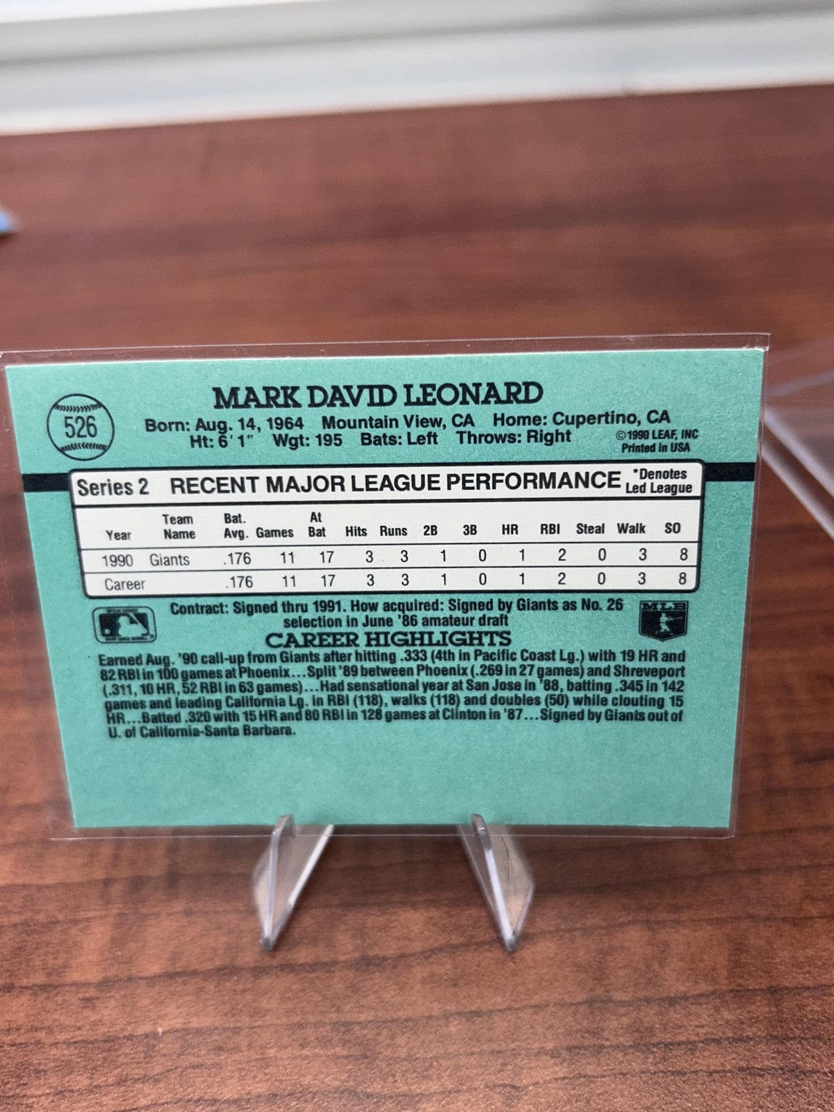 Mark Leonard RC 1991 Donruss #526b San Francisco Giants