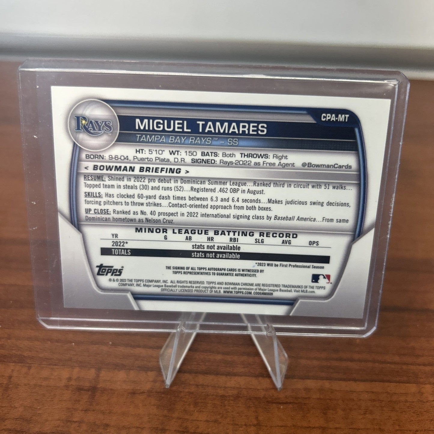 Miguel Tamares 2023 1st Bowman Chrome Prospect Auto #CPA-MT Tampa Bay