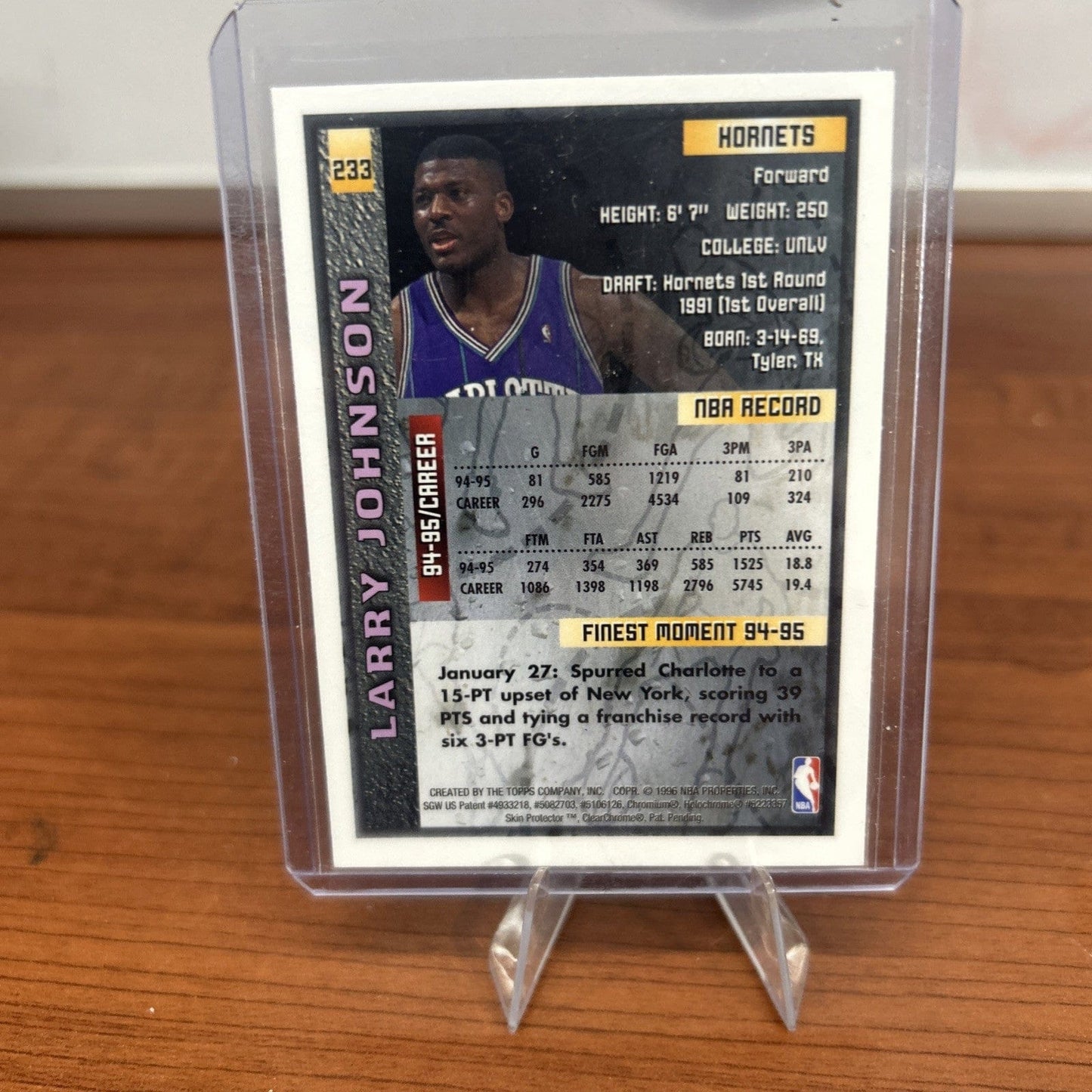 LARRY JOHNSON 1995-96 Topps Finest #233 Charlotte Hornets