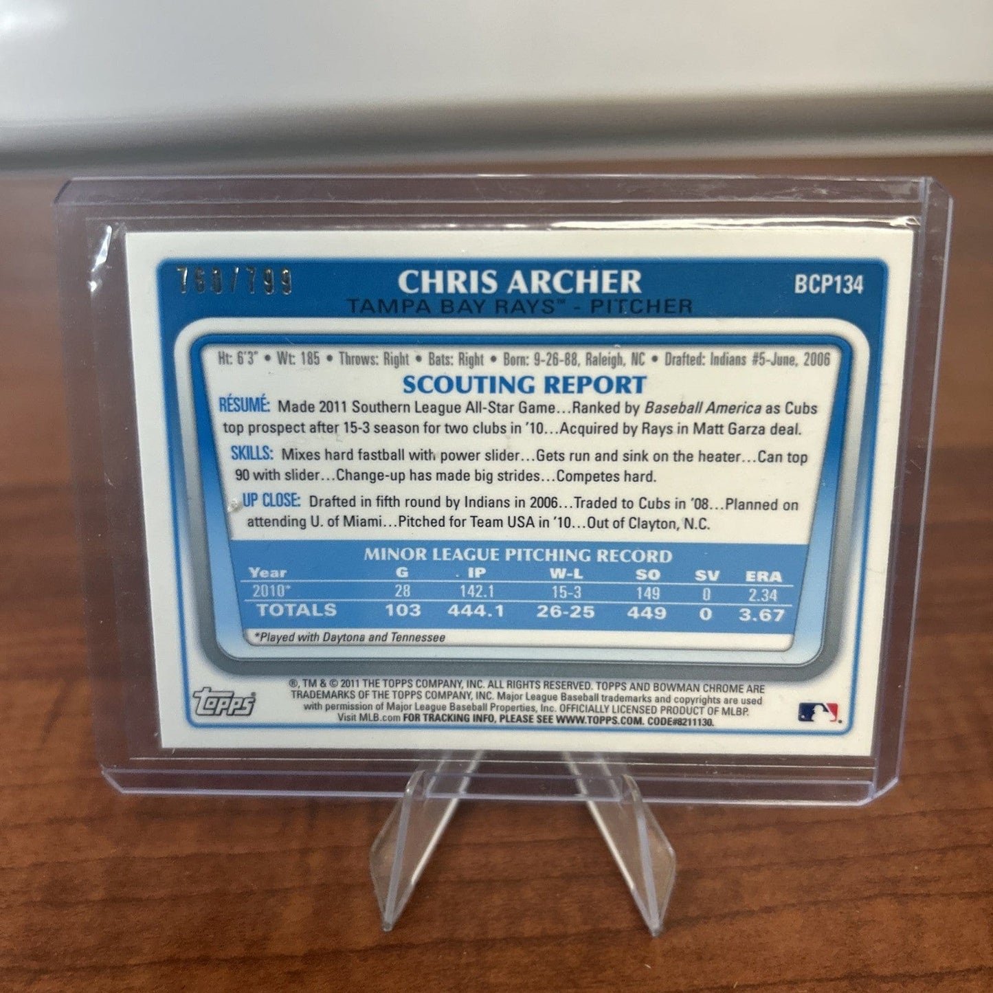 Chris Archer 2011 Bowman Chrome Prospect Purple Refractor Tampa Bay R