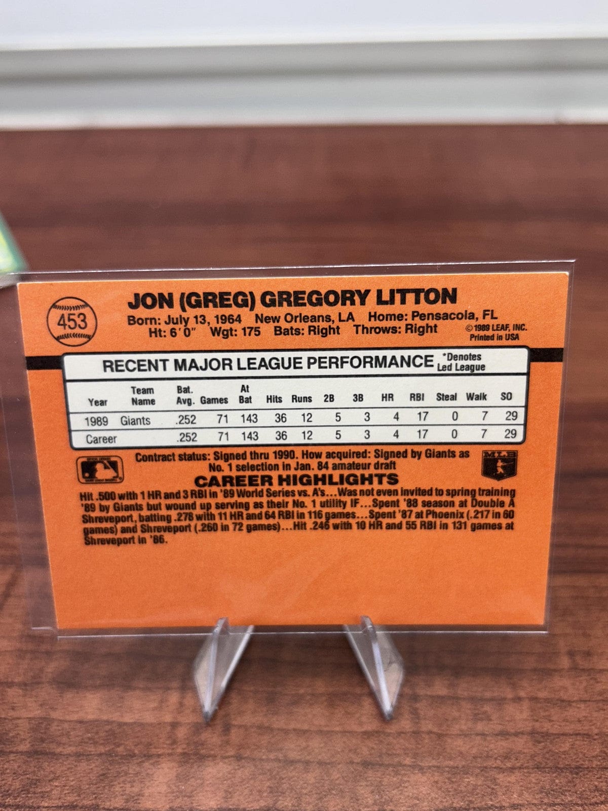 Greg Litton RC 1990 Donruss #453 San Francisco Giants