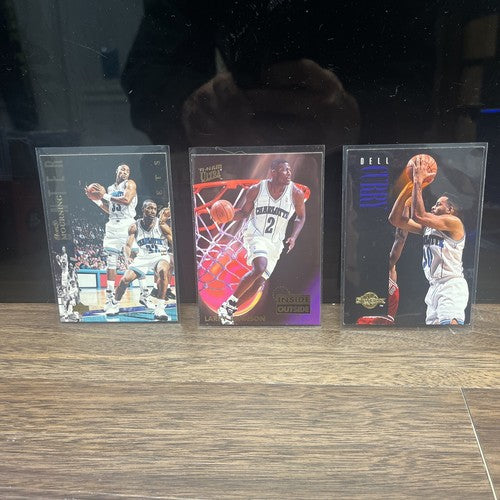 Charlotte Hornets 3 Card Lot Alonzo Mourning, Larry Johnson, Dell Curr