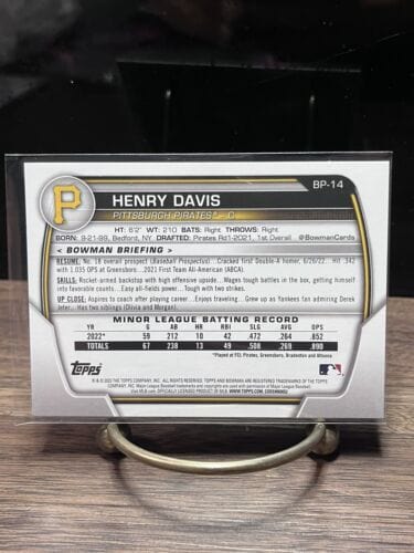 Henry Davis 2023 Bowman Prospect Base  Pittsburgh Pirates Card BP-14