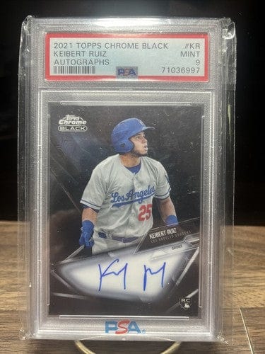 Keibert Ruiz Autographed RC PSA Graded 9 2021 Topps Blk Chrome L Angel