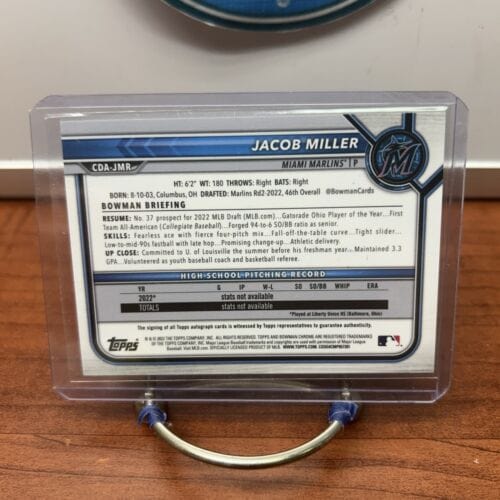 2022 Bowman Chrome Jacob Miller Rookie Auto Card Miami Marlins Autogra