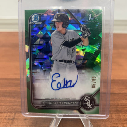 Cheap Sneaks Footwear/Sports Cards 2022 Bowman Chrome Erick Hernandez 1st Chrome Green Atomic auto 85/99