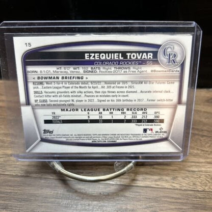 Cheap Sneaks Footwear/Sports Cards 2023 Bowman Chrome Mega Ezequiel Tovar #15 Mojo RC Rookie Rockies