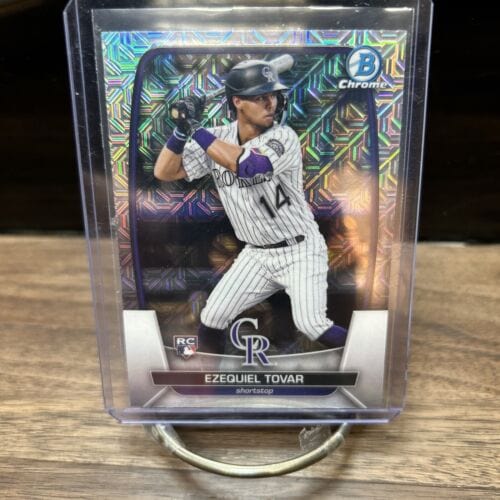 Cheap Sneaks Footwear/Sports Cards 2023 Bowman Chrome Mega Ezequiel Tovar #15 Mojo RC Rookie Rockies