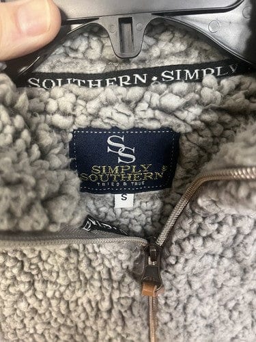 Cheap Sneaks Footwear/Sports Cards Apparel Women Simply Southern Faux Fur Gray Quarter Zip Pullover, size S