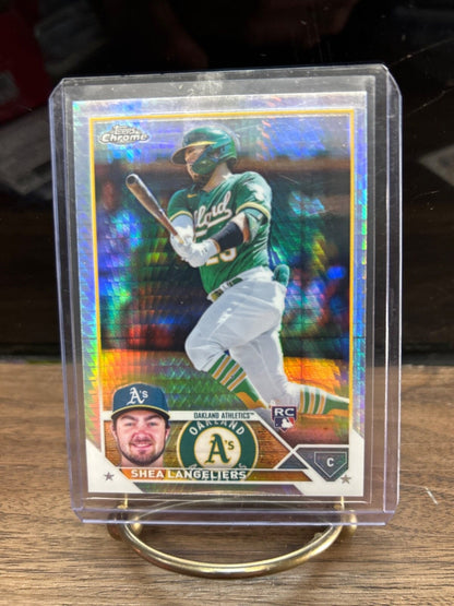 Cheap Sneaks Footwear/Sports Cards Baseball Card #175 Chrome Prism Refractor Shea Langeliers 2023 Topps Chrome #175 Oak Athletics Base,Silver/Prism