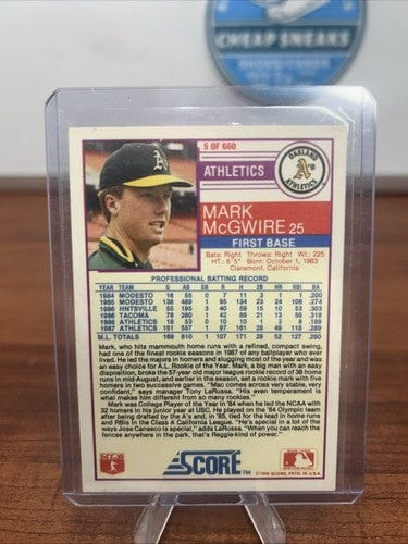 Cheap Sneaks Footwear/Sports Cards Baseball Card 1988 Score #5 MARK MCGWIRE Oakland Athletics MLB Baseball HOF