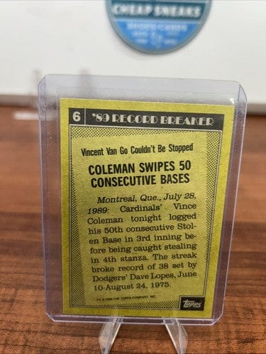 Cheap Sneaks Footwear/Sports Cards Baseball Card 1990 Topps #6 Vince Coleman St. Louis Cardinals 1989 Record Breaker