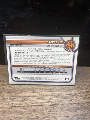 Cheap Sneaks Footwear/Sports Cards Baseball Card 2022 Bowman 1st Edition #BPPF-5 Brett Baty  New York Mets + 2022 Bowma
