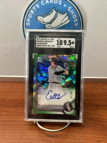 Cheap Sneaks Footwear/Sports Cards Baseball Card 2022 Bowman Chrome Erick Hernandez Green Sapphire Atomic Auto 31/99 SG