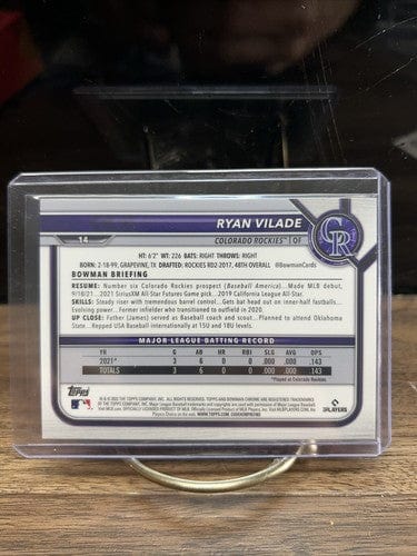 Cheap Sneaks Footwear/Sports Cards Baseball Card 2022 Bowman Chrome Sapphire #14 Ryan Vilade Aqua Refractor RC 20/99 Ro