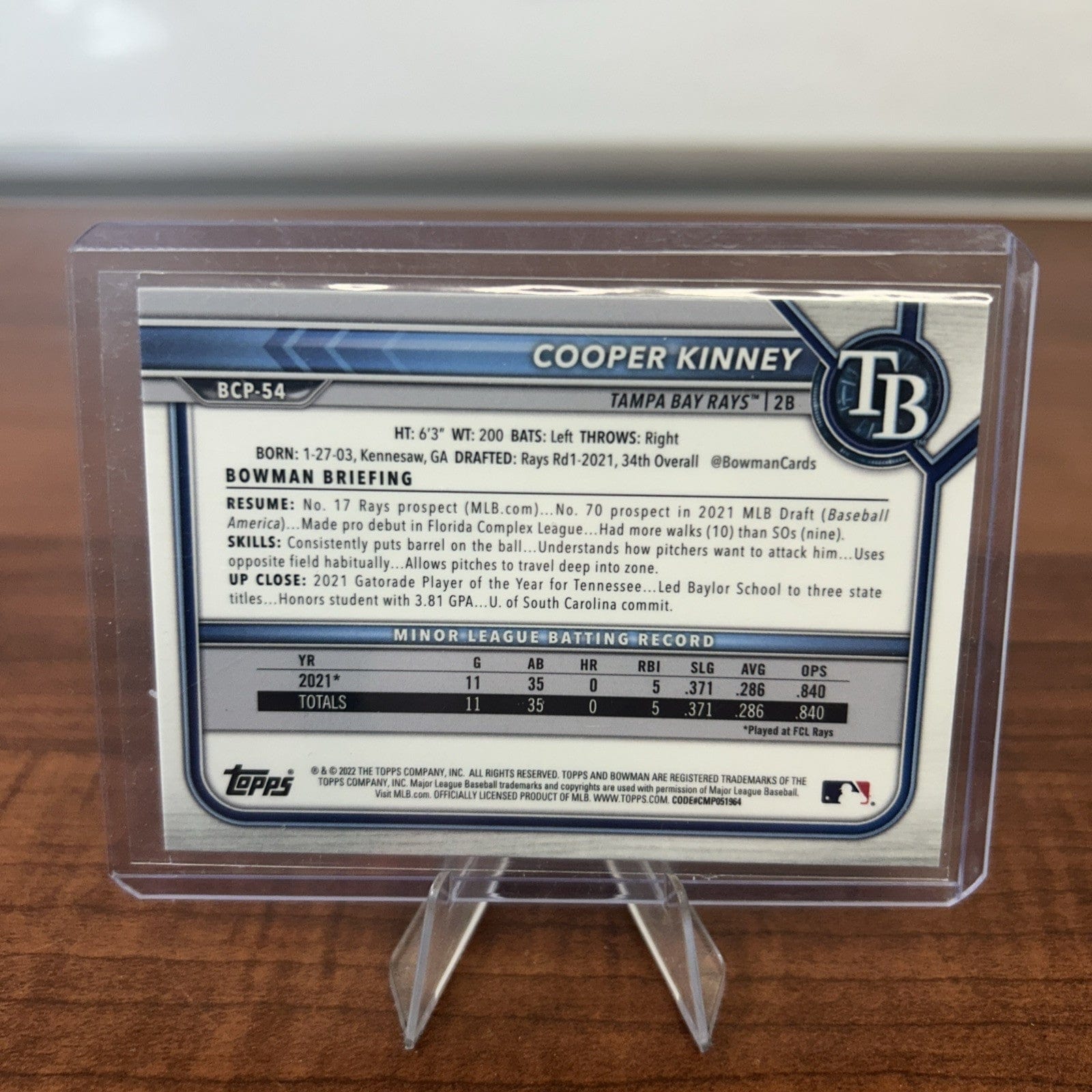 Cheap Sneaks Footwear/Sports Cards Baseball Card 2022 Bowman Chrome Sapphire Cooper Kinney #BCP-54 Tampa Bay Rays