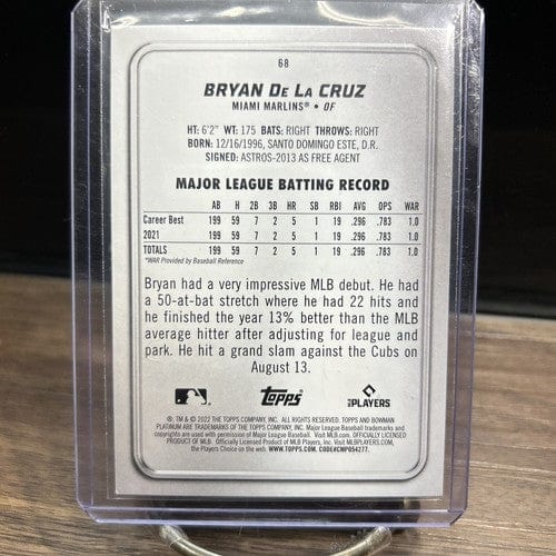 Cheap Sneaks Footwear/Sports Cards Baseball Card 2022 Bowman Platinum Bryan De La Cruz #68 Rookie RC Miami Marlins