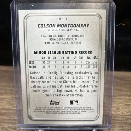 Cheap Sneaks Footwear/Sports Cards Baseball Card 2022 Bowman Platinum IceFoil Colson Montgomery Chicago White Sox Prosp