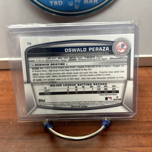 Cheap Sneaks Footwear/Sports Cards Baseball Card 2023 Bowman Chrome Mojo Refractor #70 Oswald Peraza (RC) | New York Ya