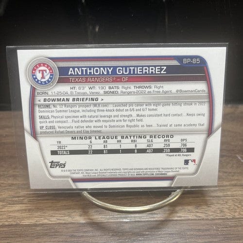 Cheap Sneaks Footwear/Sports Cards Baseball Card 2023 Bowman - Prospects #BP-85 Anthony Gutierrez (RC) Texas Rangers Ou