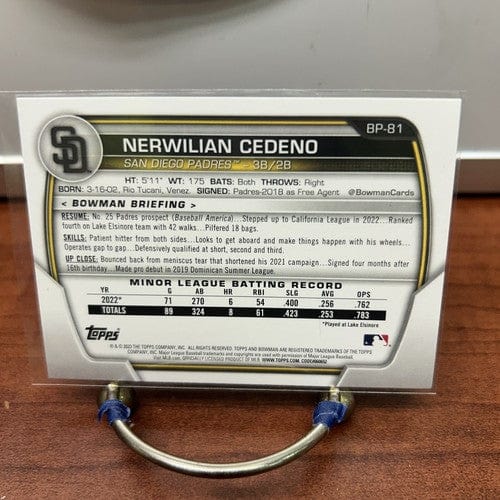 Cheap Sneaks Footwear/Sports Cards Baseball Card 2023 Bowman San Diego Padres Nerwillian Cedeno 1st Bowman card
