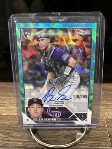 Cheap Sneaks Footwear/Sports Cards Baseball Card 2023 Topps Chrome Brian Serven Autographed Aqua Wave Rockies ROOKIE RC