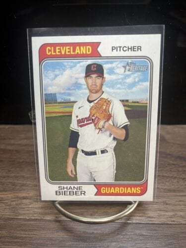 Cheap Sneaks Footwear/Sports Cards Baseball Card 2023 Topps Heritage #83 Shane Bieber Cleveland Guardians