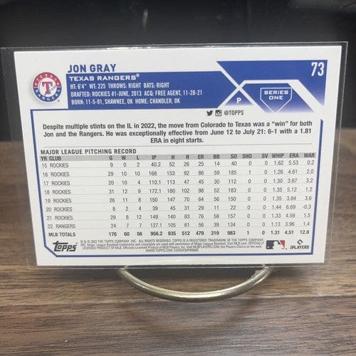 Cheap Sneaks Footwear/Sports Cards Baseball Card 2023 Topps Series 1 - #73 Jon Gray Texas Rangers