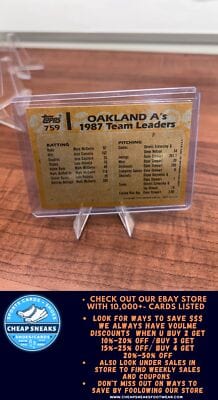 Cheap Sneaks Footwear/Sports Cards Baseball Card Athletics Leaders 1988 Topps #759 Oakland Athletics