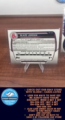 Cheap Sneaks Footwear/Sports Cards Baseball Card Blaze Jordan 2023 Bowman Prospects #BP-101 Red Sox + Bonus Card