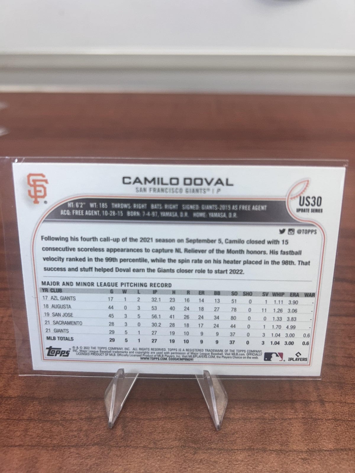 Cheap Sneaks Footwear/Sports Cards Baseball Card Camilo Doval RC 2022 Topps Update #US30 San Francisco Giants