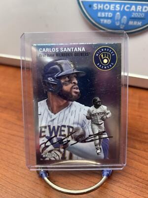 Cheap Sneaks Footwear/Sports Cards Baseball Card Carlos Santana 2023 Topps Chrome Platinum Anniversary #391 Milwaukee B