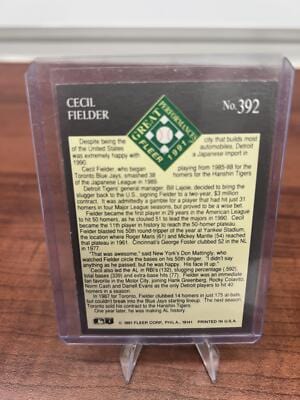 Cheap Sneaks Footwear/Sports Cards Baseball Card Cecil Fielder 1991 Ultra #392 Detroit Tigers