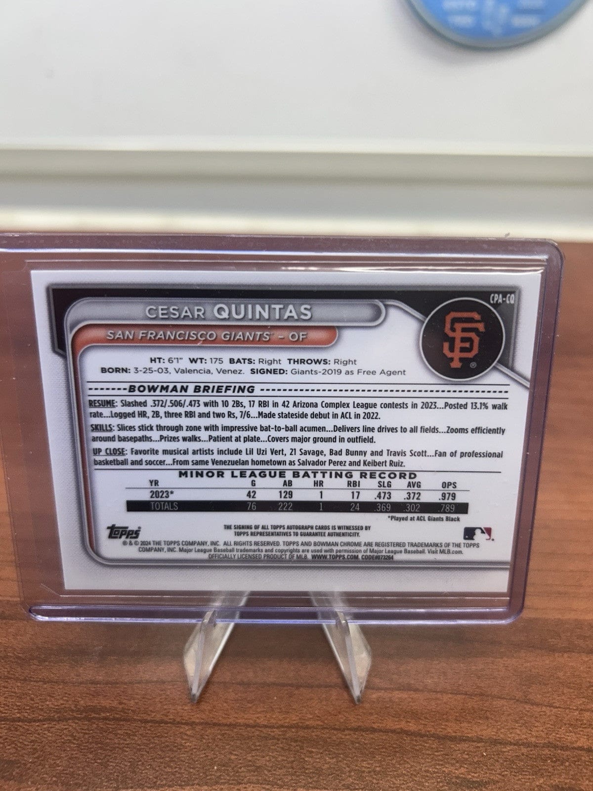 Cheap Sneaks Footwear/Sports Cards Baseball Card CESAR QUINTAS 2024 Bowman Chrome Prospect Mojo Refractor Auto /150 Gia