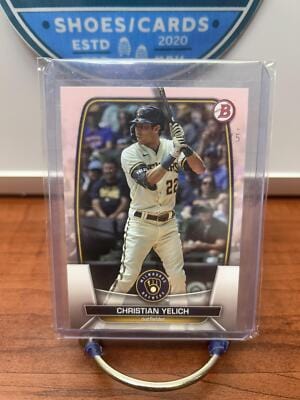Cheap Sneaks Footwear/Sports Cards Baseball Card Christian Yelich SN 2023 Bowman Pink #23 Milwaukee Brewers /175